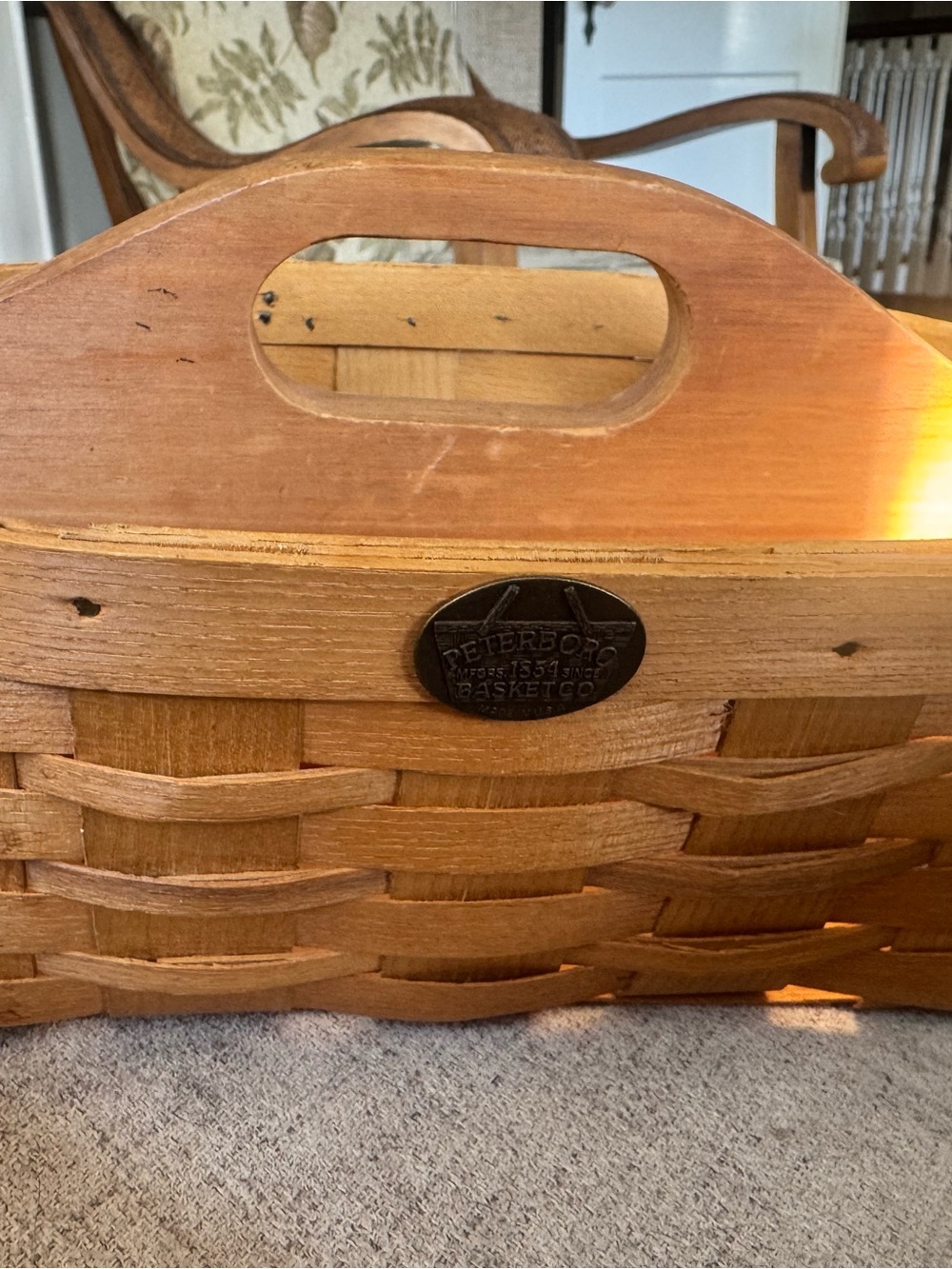 Peterboro Natural Brown Woven Wood Basket Tote with Handle